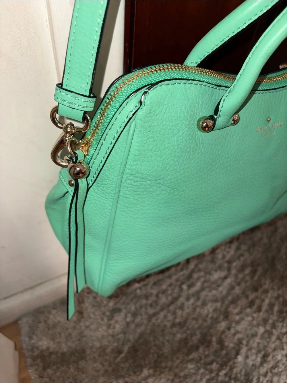 kate spade New York Pebbled Leather Satchel in Mint Green